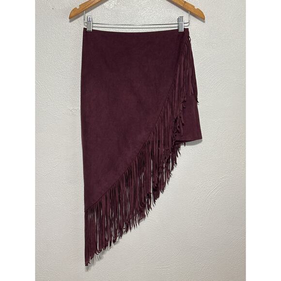 VTG Express Asymmetrical Fringe Mini Midi Skirt 4 Plum City Boho Country Western - Picture 1 of 12